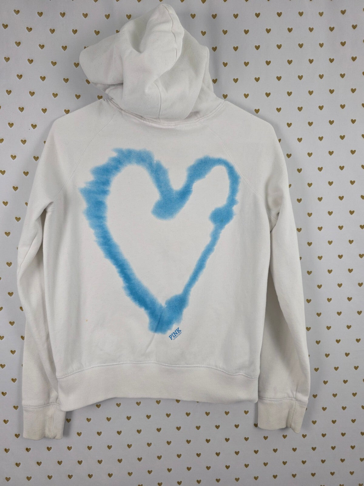 Victorias Secret Pink White Heart vintage Y2k Hoodie Jacket Medium Pullover