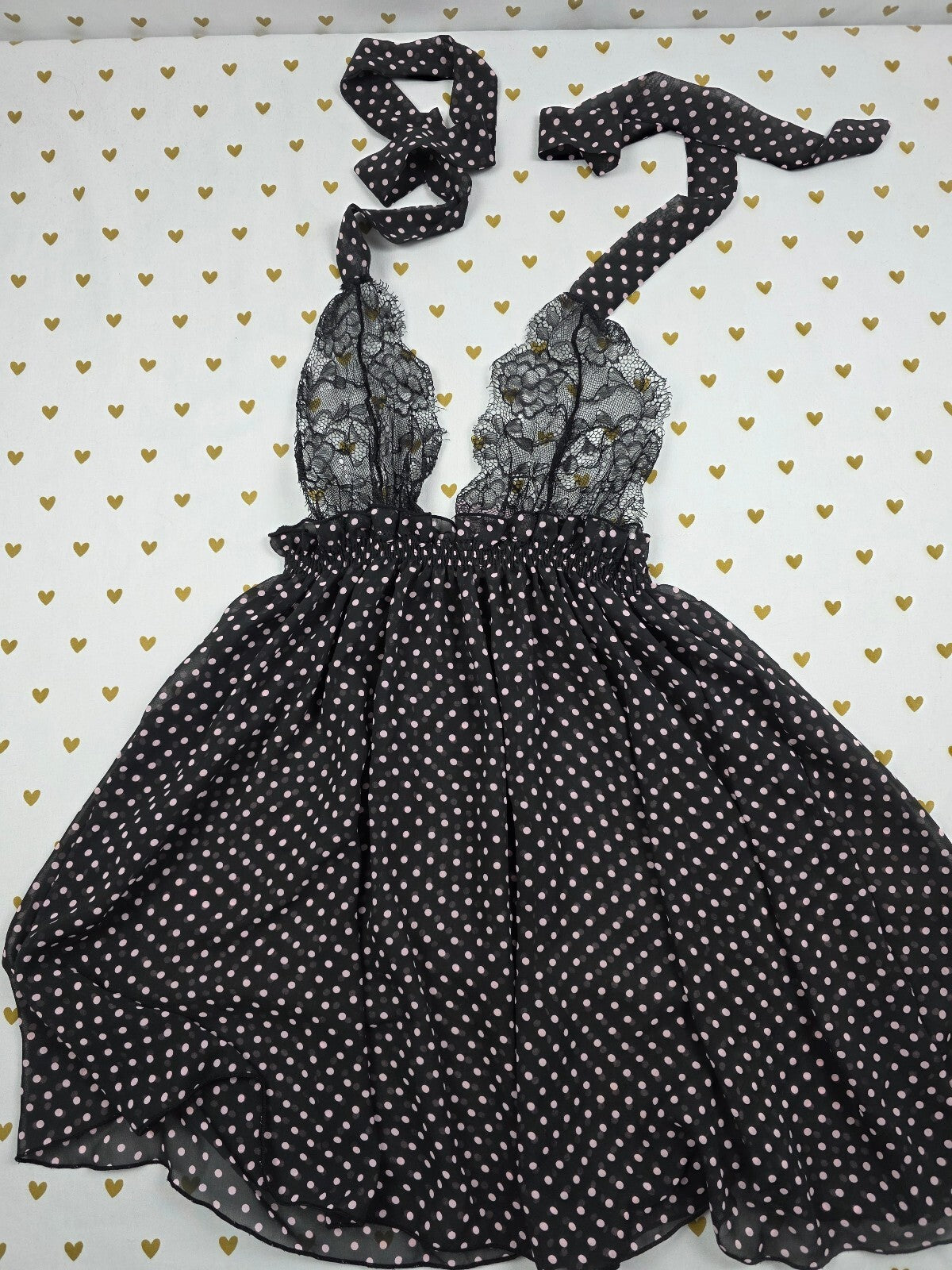 Victorias Secret Sexy Little Things Polka Dot Nightie Lingerie Lace Tie Dress M
