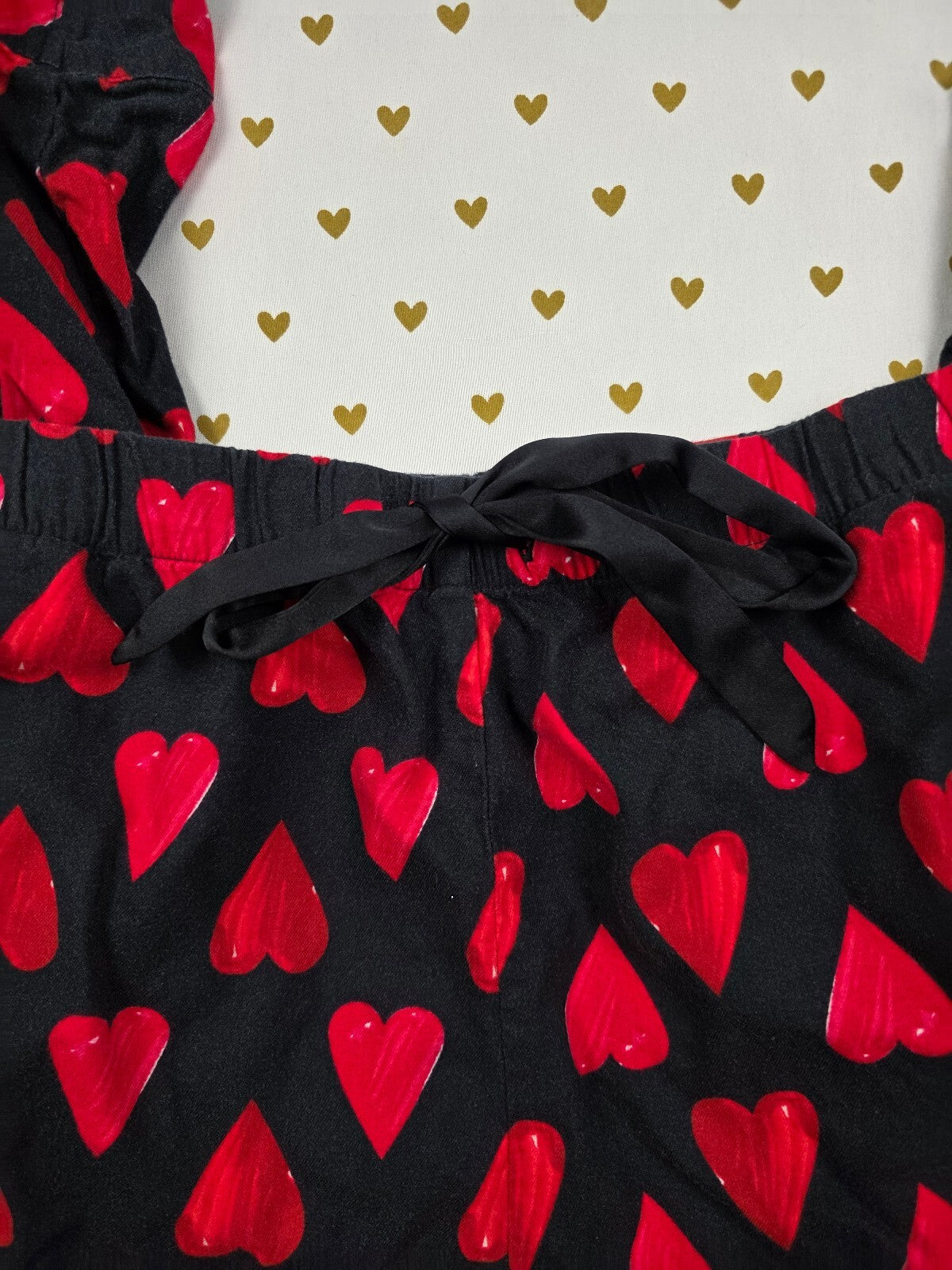 Victorias Secret Black Hearts Sleep Pants Pajama LARGE PJ