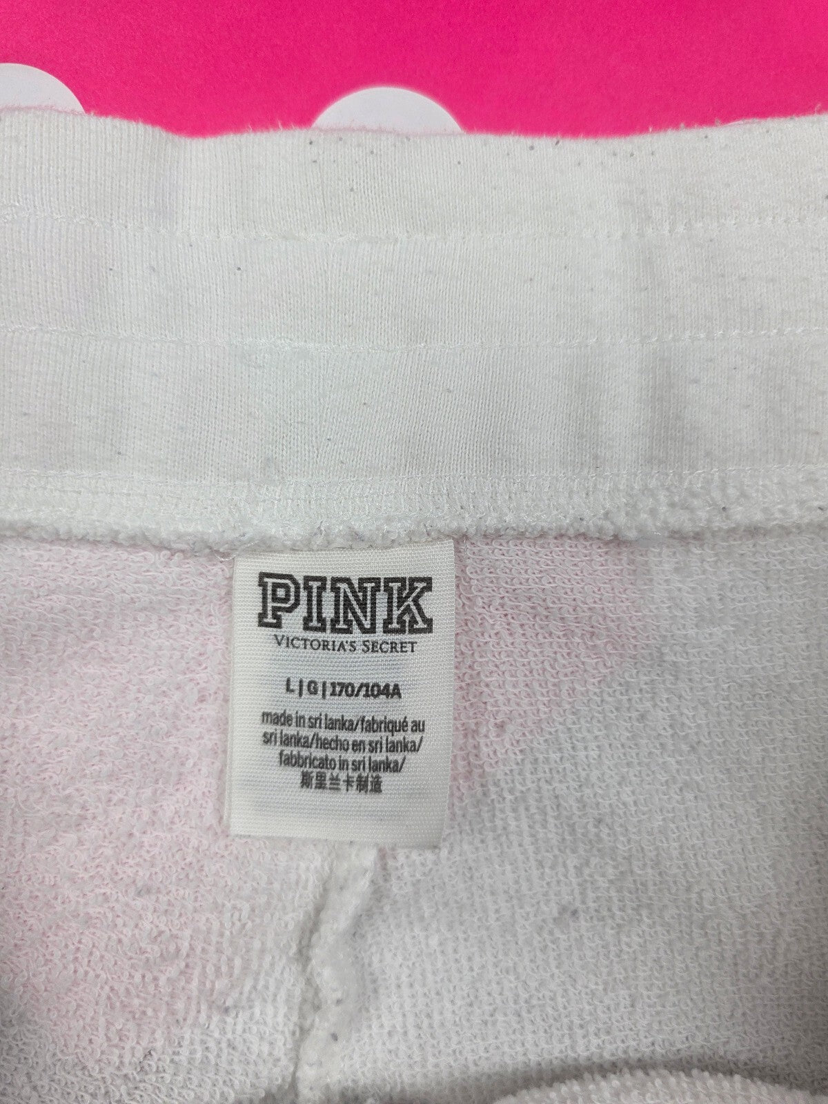Victorias Secret PINK White Logo Lace front Sweat Shorts Large