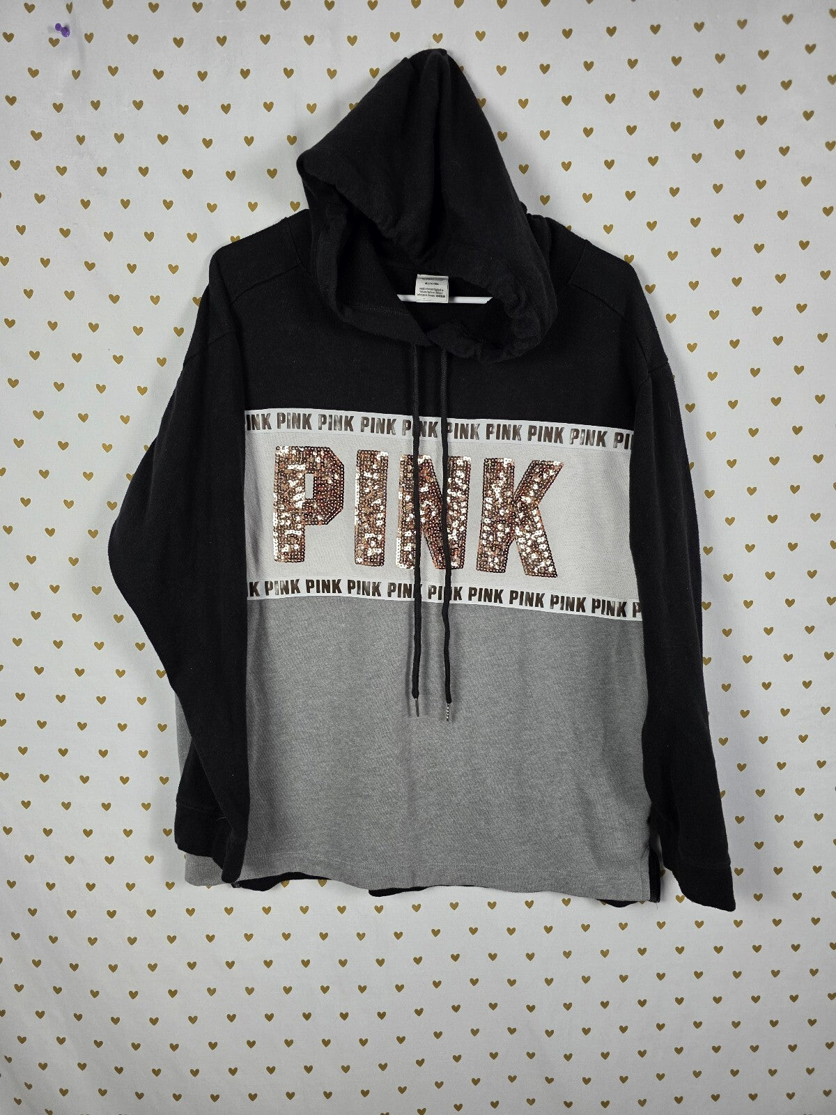 Victorias Secret Pink Bling sweater Gold Sequined Hooded Pullover Medium