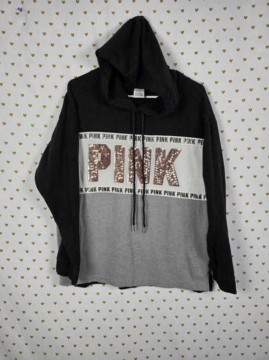 Victorias Secret Pink Bling sweater Gold Sequined Hooded Pullover Medium