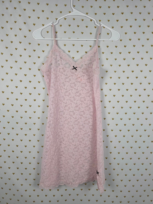 Victorias Secret Stretchy Light Pink Lace Nightie Lingerie slip dress MEDIUM