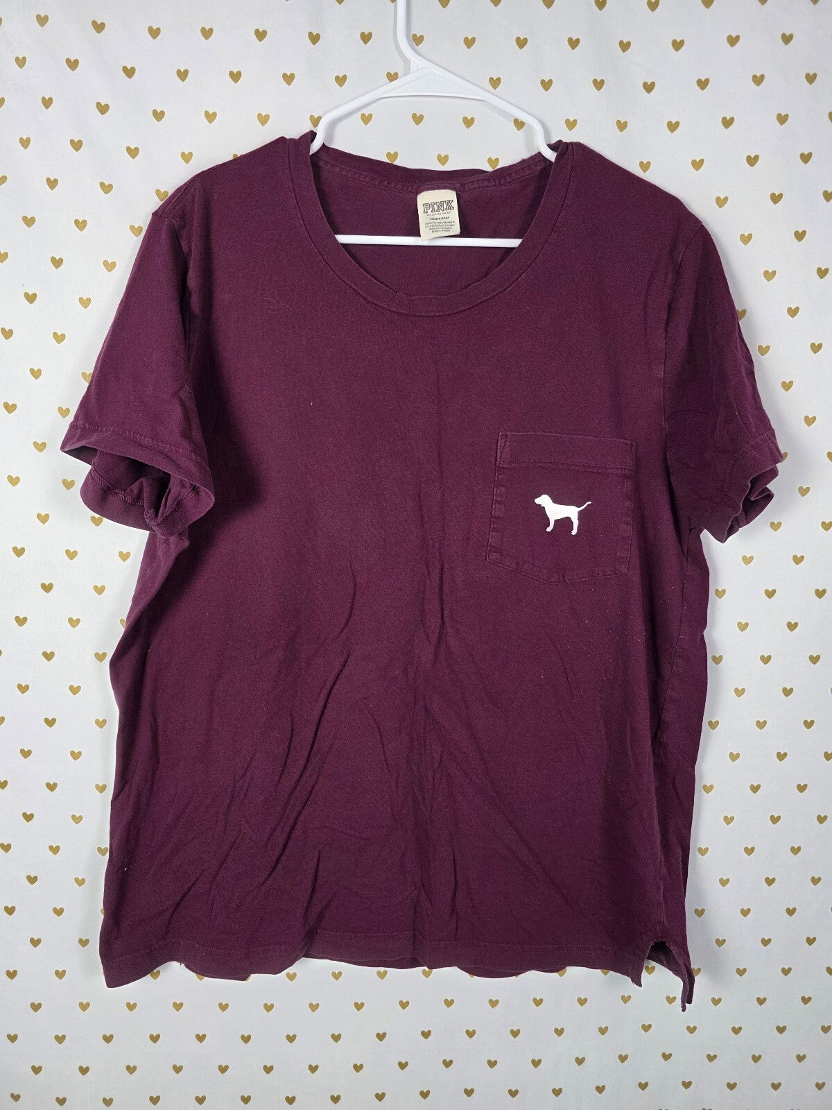 Victorias Secret PINK Maroon Crest Tee Shirt Dog Logo LARGE