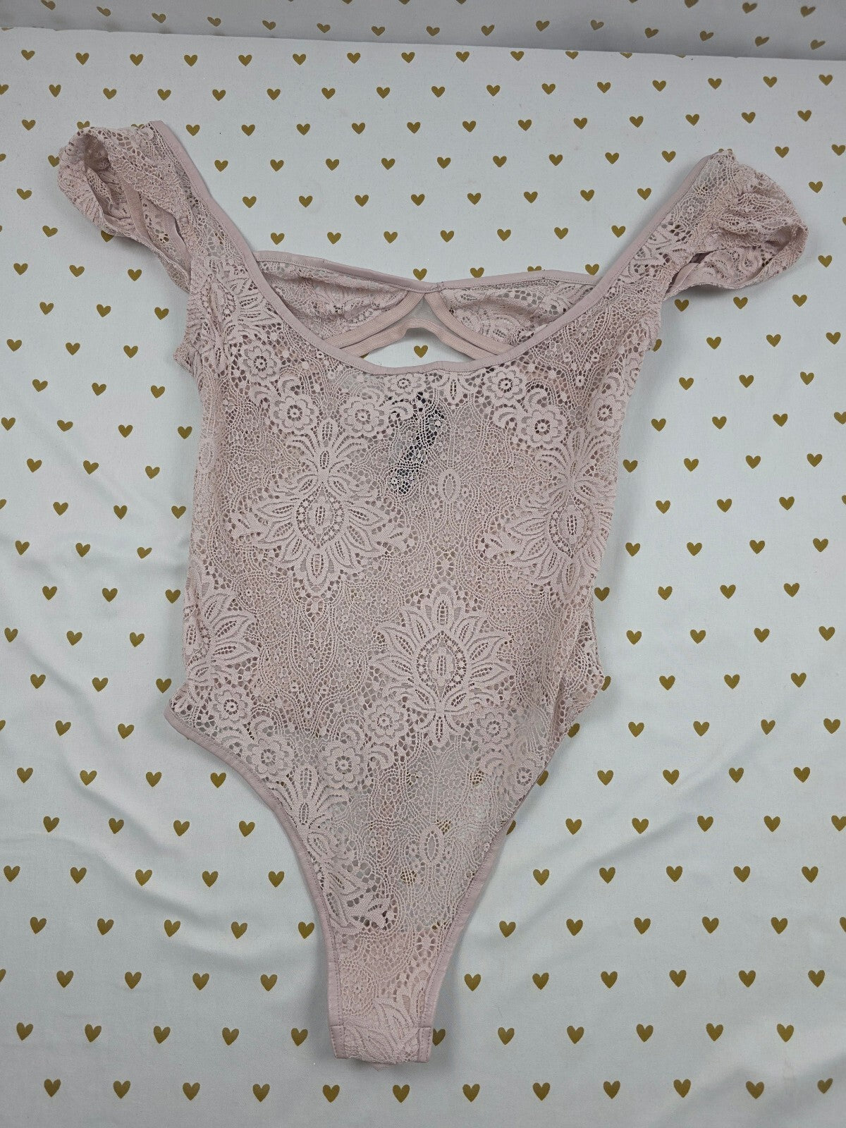 Victorias Secret Lace Thong Stretch Bodysuit Teddy Sheer Button Crotch SMALL