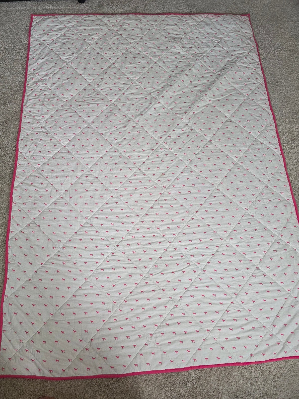 Vintage 2012 Victoria's Secret PINK Twin Quilt Dog Wreath Reversible Blanket