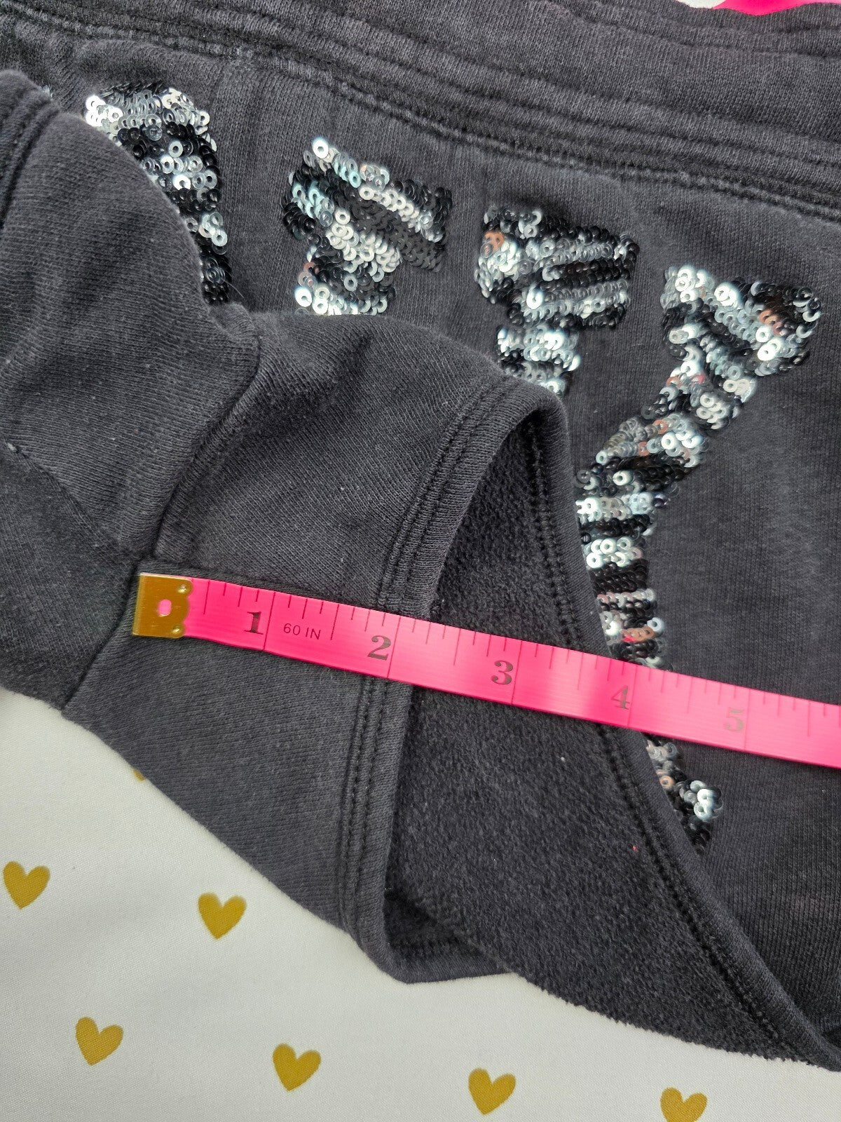 Victoria's Secret PINK Sequin Logo Shorts Black SMALL zebra Bling Lounge Y2K