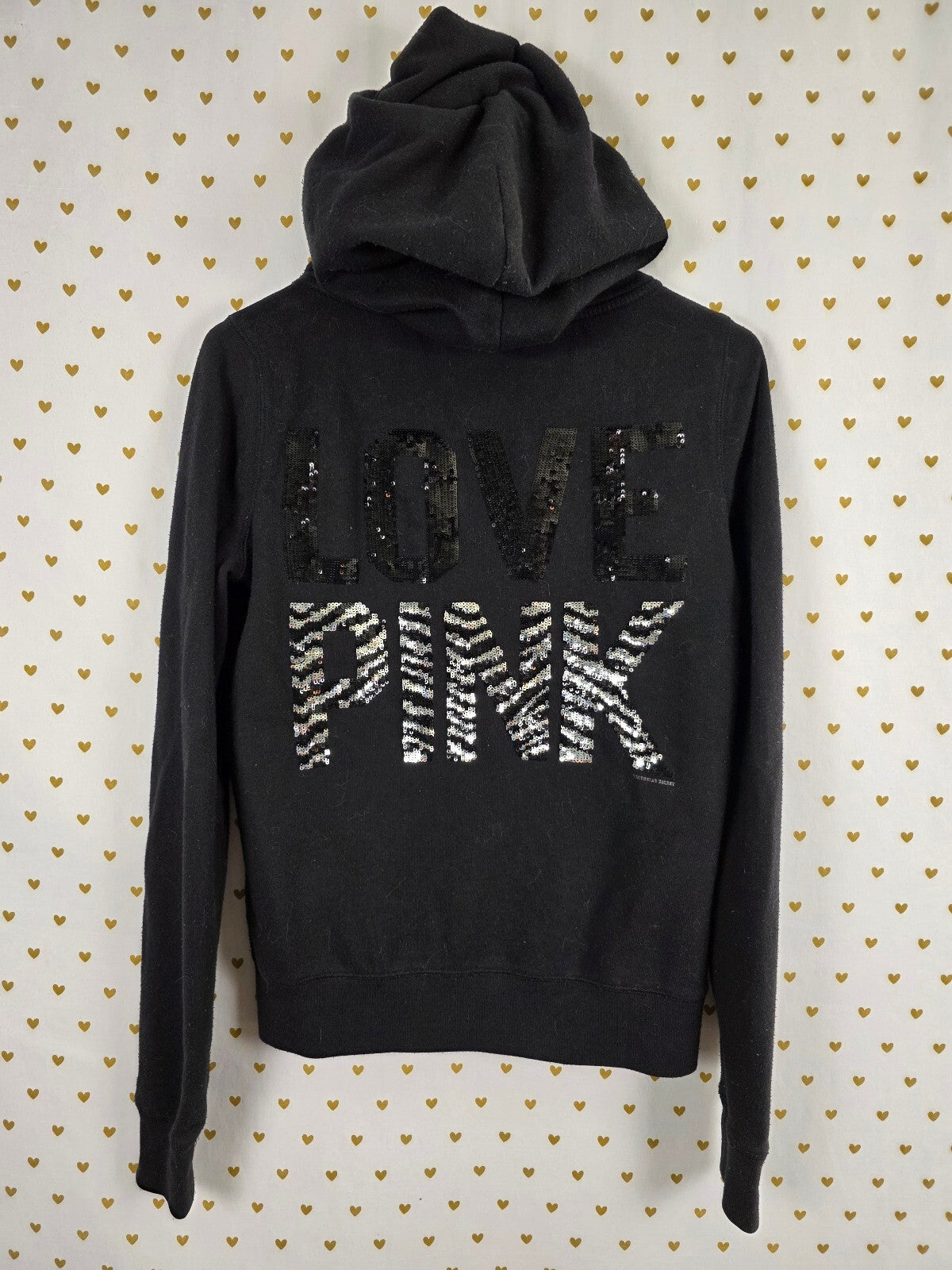 Victorias Secret Pink Zebra Bling Sequined Vintage Full Zip Hoodie Jacket Small
