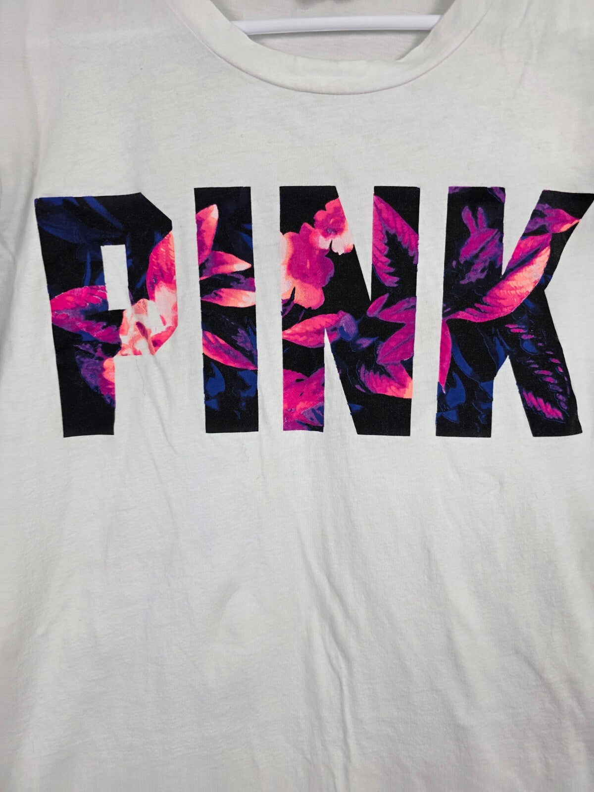 Victorias Secret PINK Floral White Bling tee shirt Sequined XS