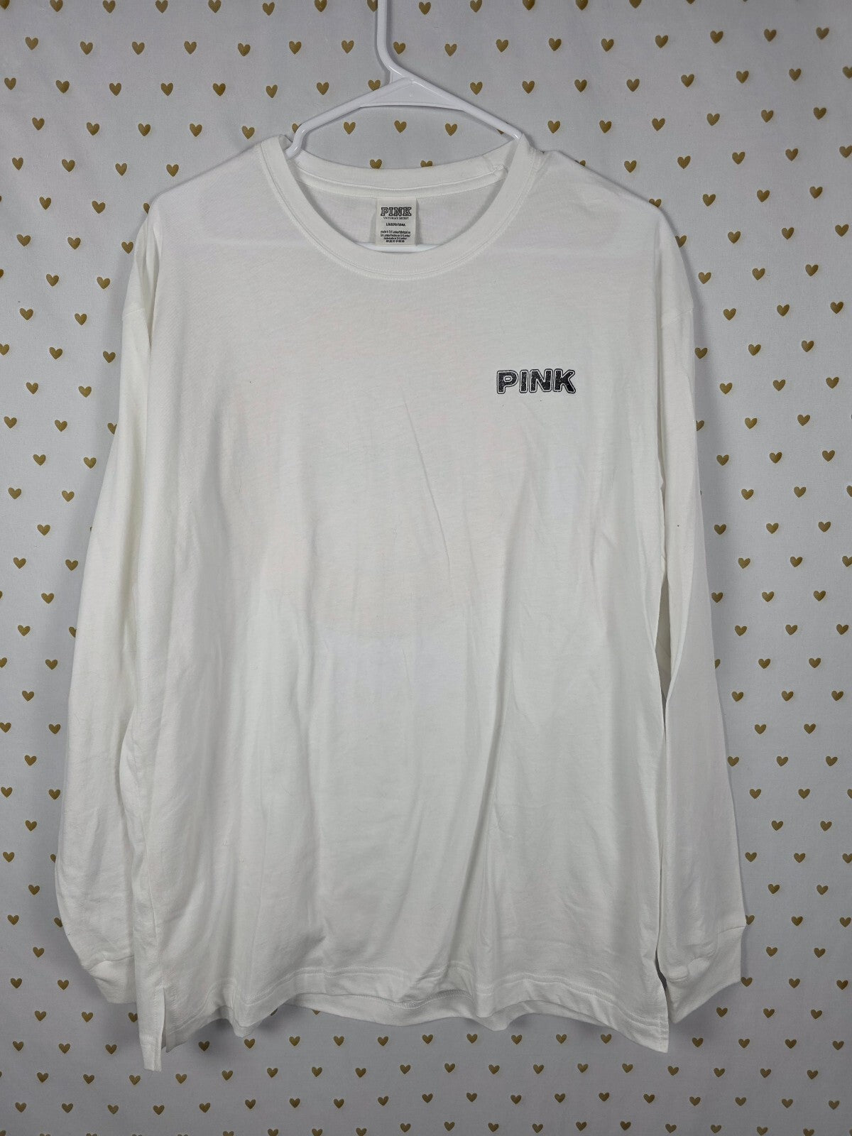 Victorias Secret PINK Long Sleeve Tee Shirt BLING Logo Glitter LARGE
