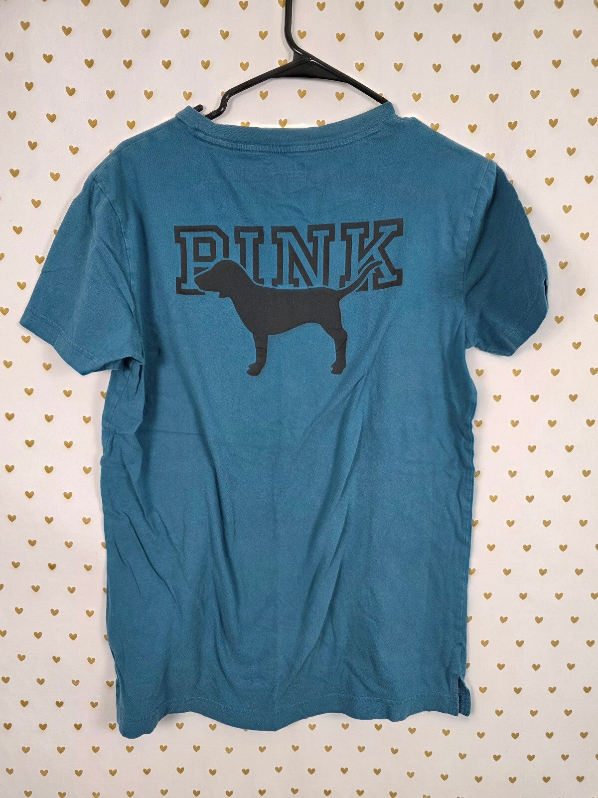 Victorias Secret PINK Teal Dog Logo Pocket Tee shirt XS