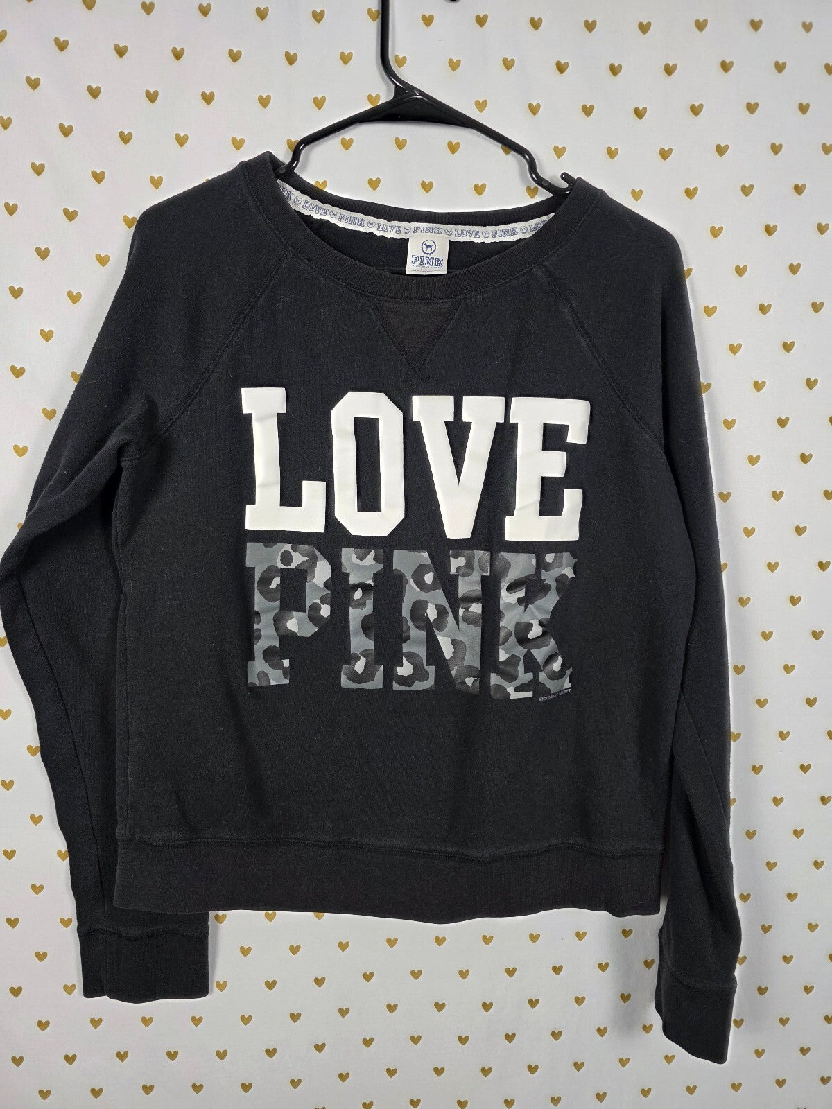 PINK Victoria's Secret LOVE PINK Leopard Graphic Sweatshirt Crewneck Black L
