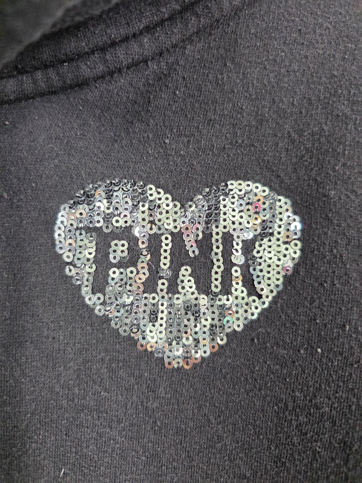 Victorias Secret Pink Heart BLING Sequined Full zip Hoodie Jacket Black Medium