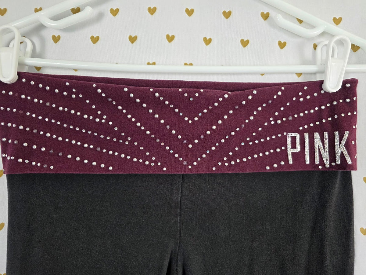 Victorias Secret PINK Vintage Studded Bling Foldover Yoga pants Flare Medium