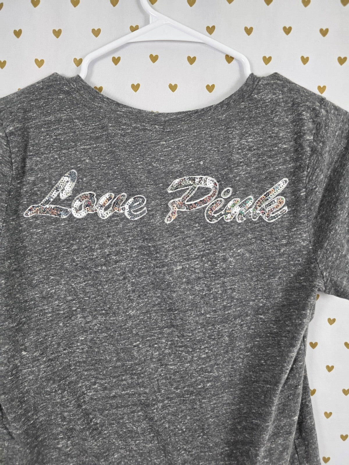 Victorias Secret PINK silver Bling Tee shirt Logo Medium Sequined