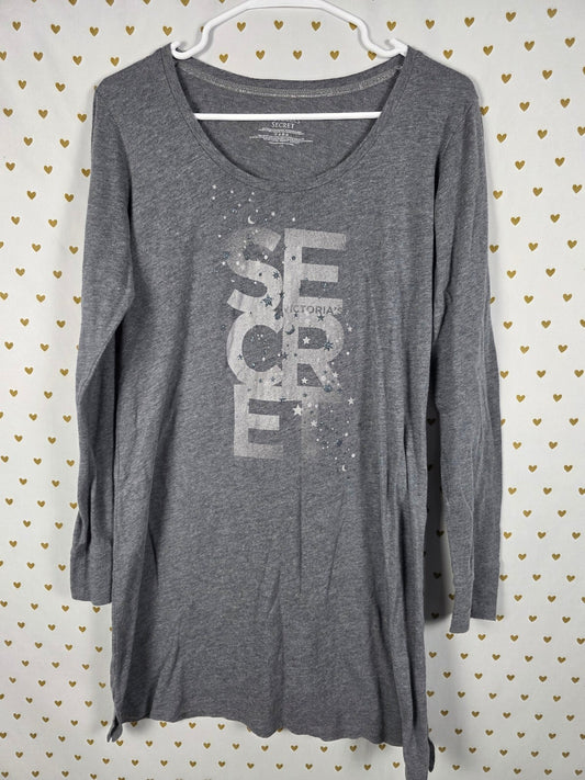 Victorias Secret Bling Grey Soft Long Sleeve Sleep Shirt nightgown Large
