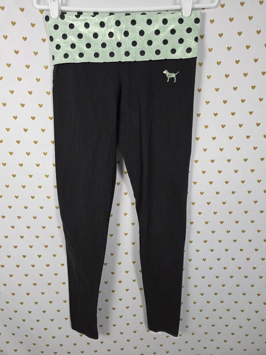 Victorias Secret PINK FOLDOVER Yoga Pants Polka Dot SHIMMER Skinny XS