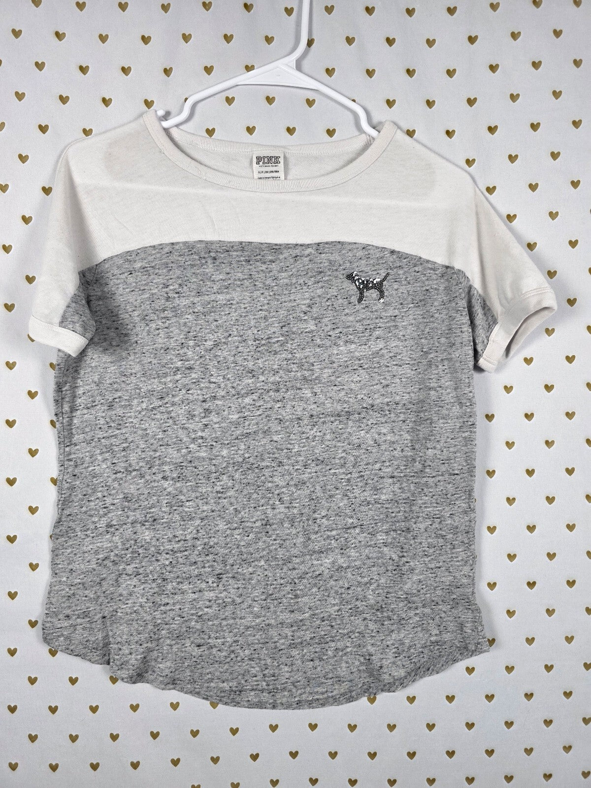 Victorias Secret PINK Bling Sequined Colorblock Logo Tee Shirt Small