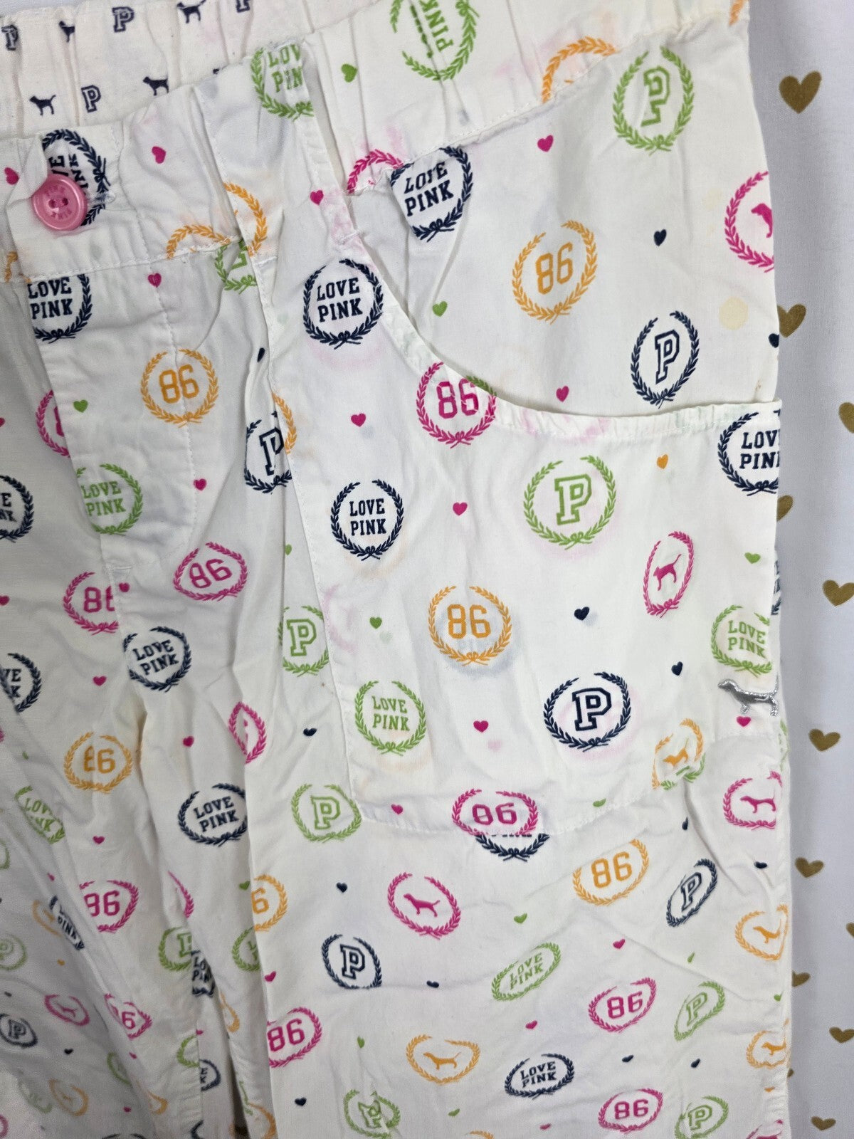 Vintage 2008 Victoria’s Secret PINK Lounge Pants M Dog 86 LOVE Cotton Y2K Logo