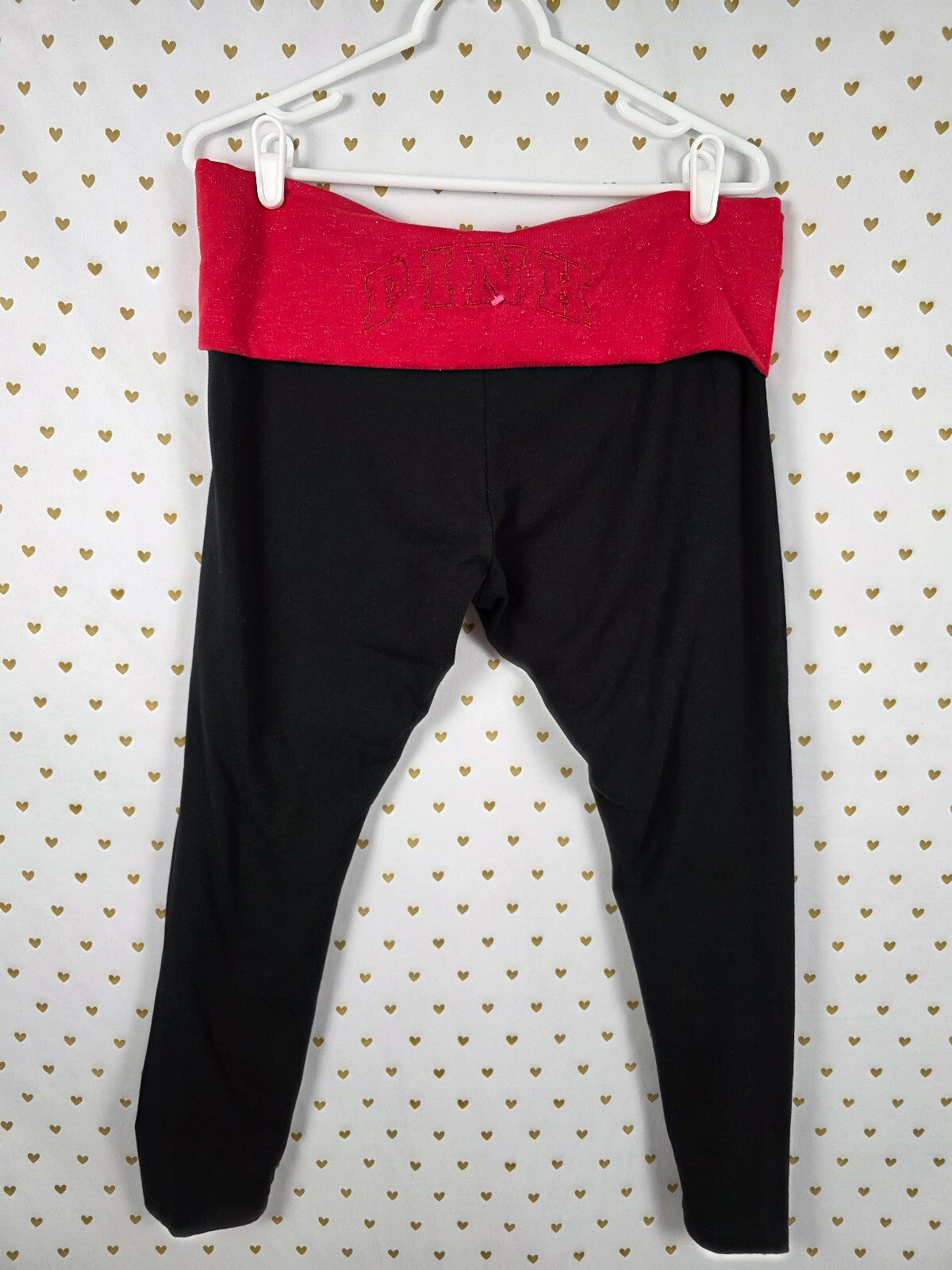 Victorias Secret PINK Red Foldover Ankle Skinny Glitter Yoga Pants XL