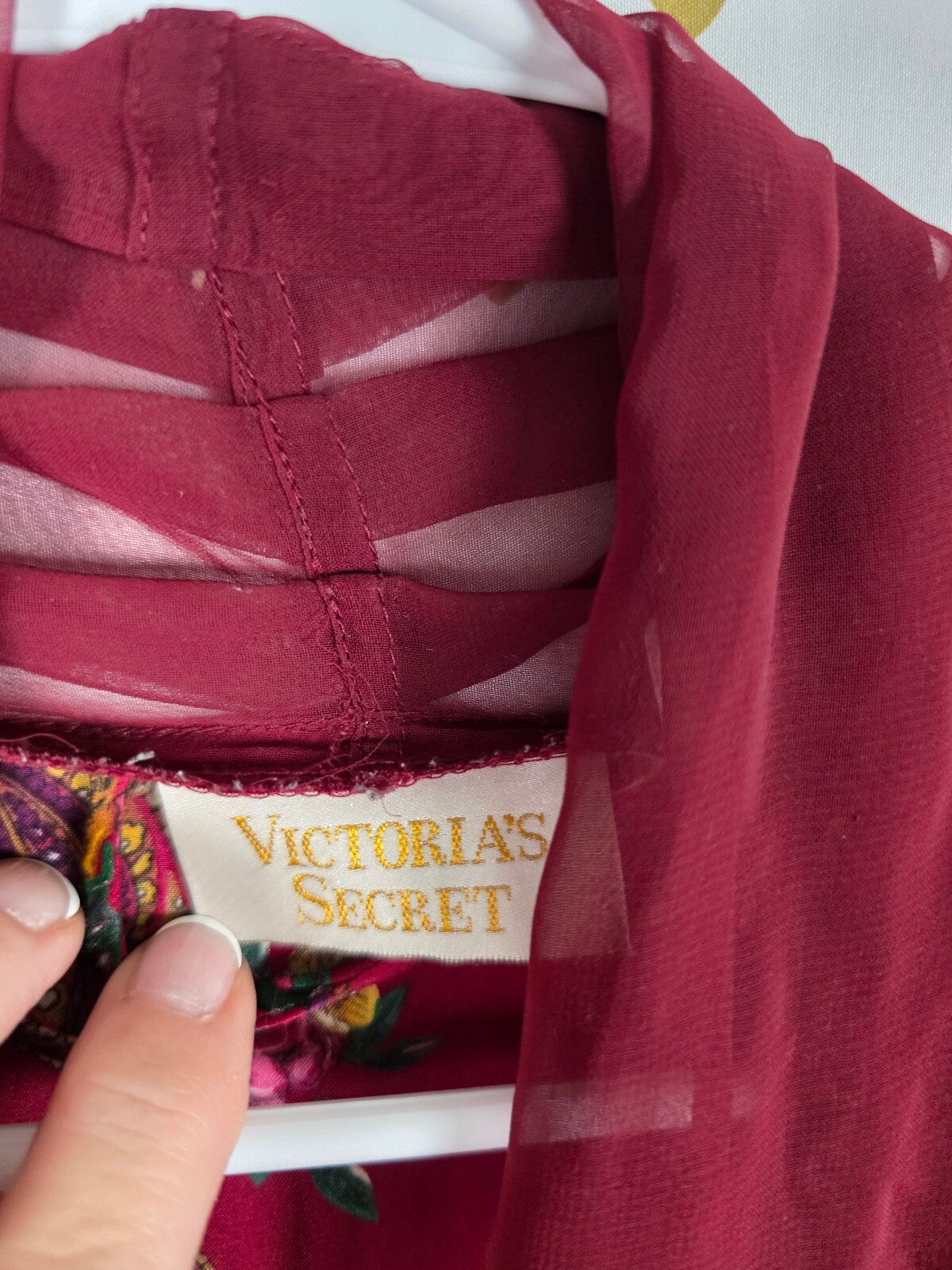 Vintage Victoria's Secret Gold Label Robe S Burgundy Floral Paisley Sheer Long