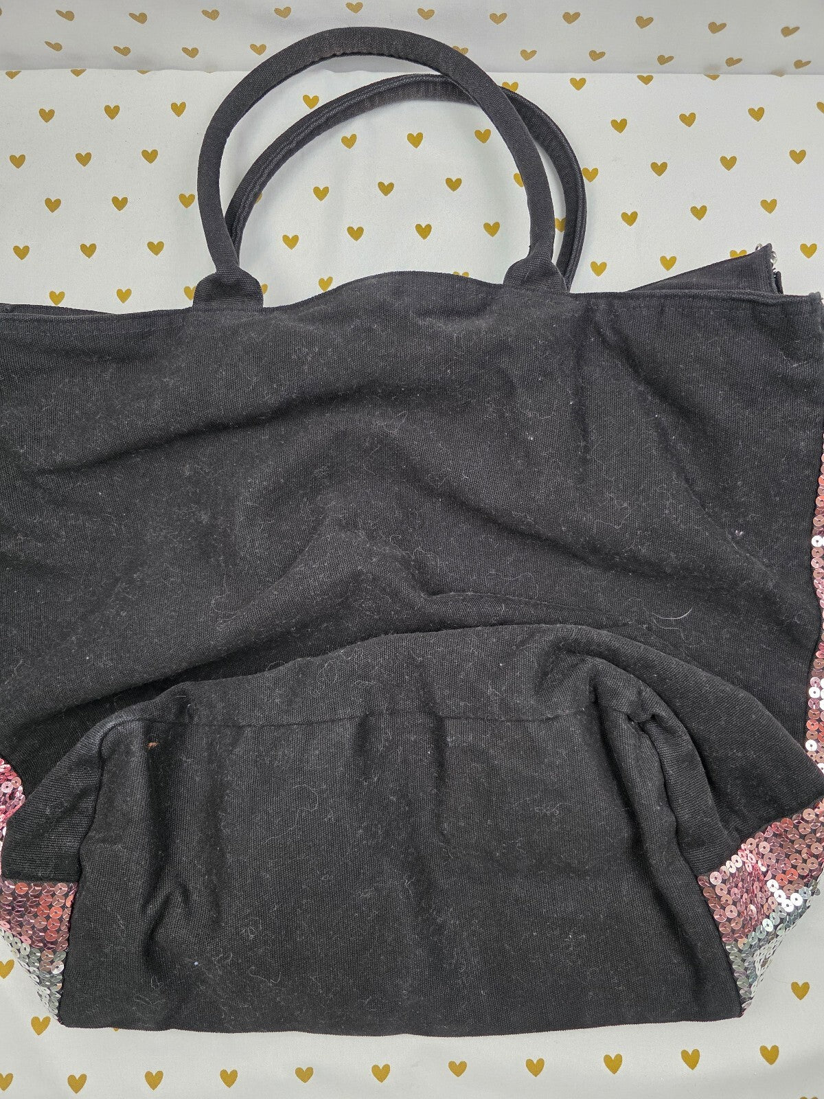 VICTORIA'S SECRET BLING Signature Tote Bag Canvas Black Sequined Iconic