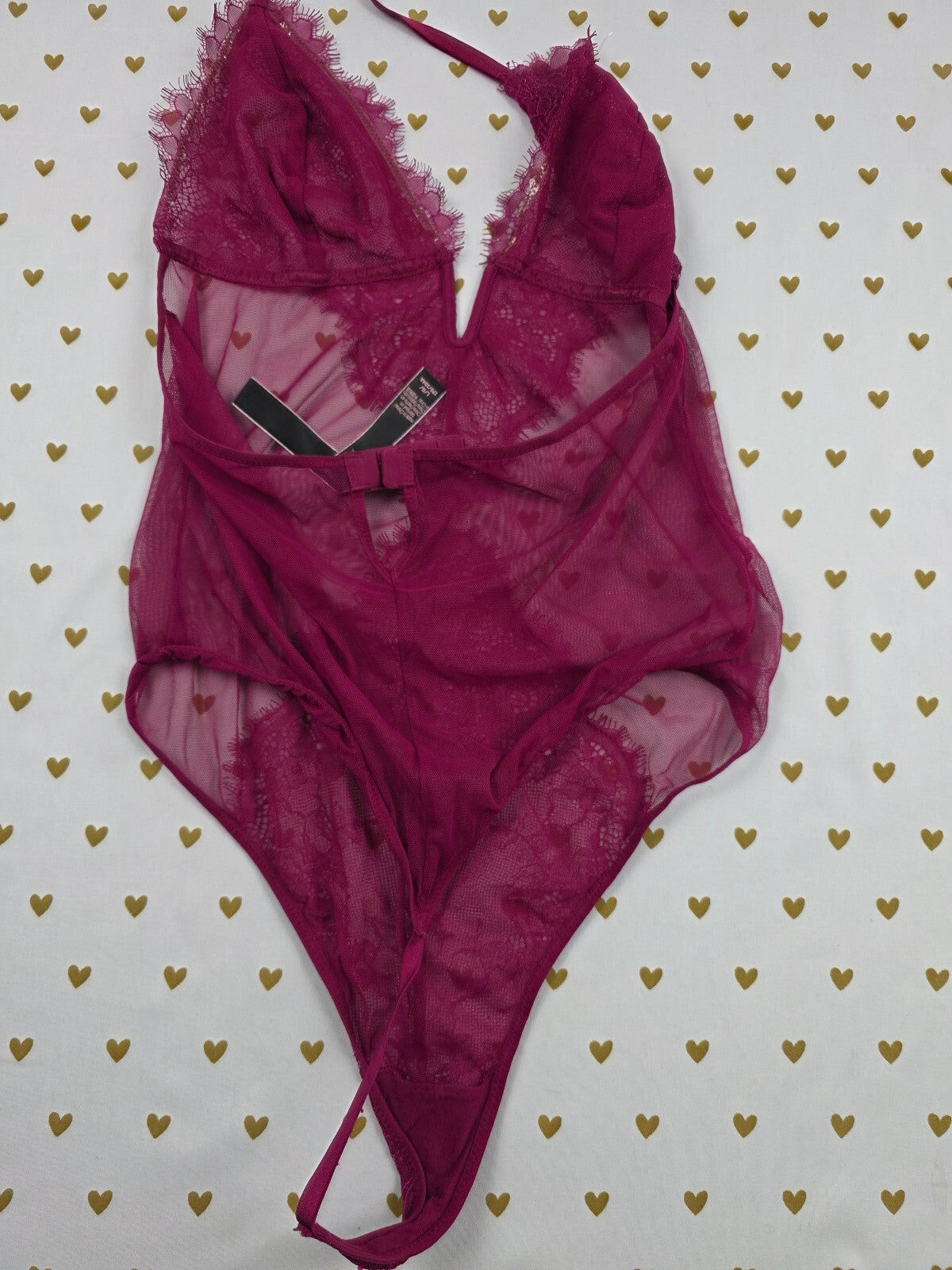 Victorias Secret Sheer Purple V string Teddy Halter Bodysuit Thong Large