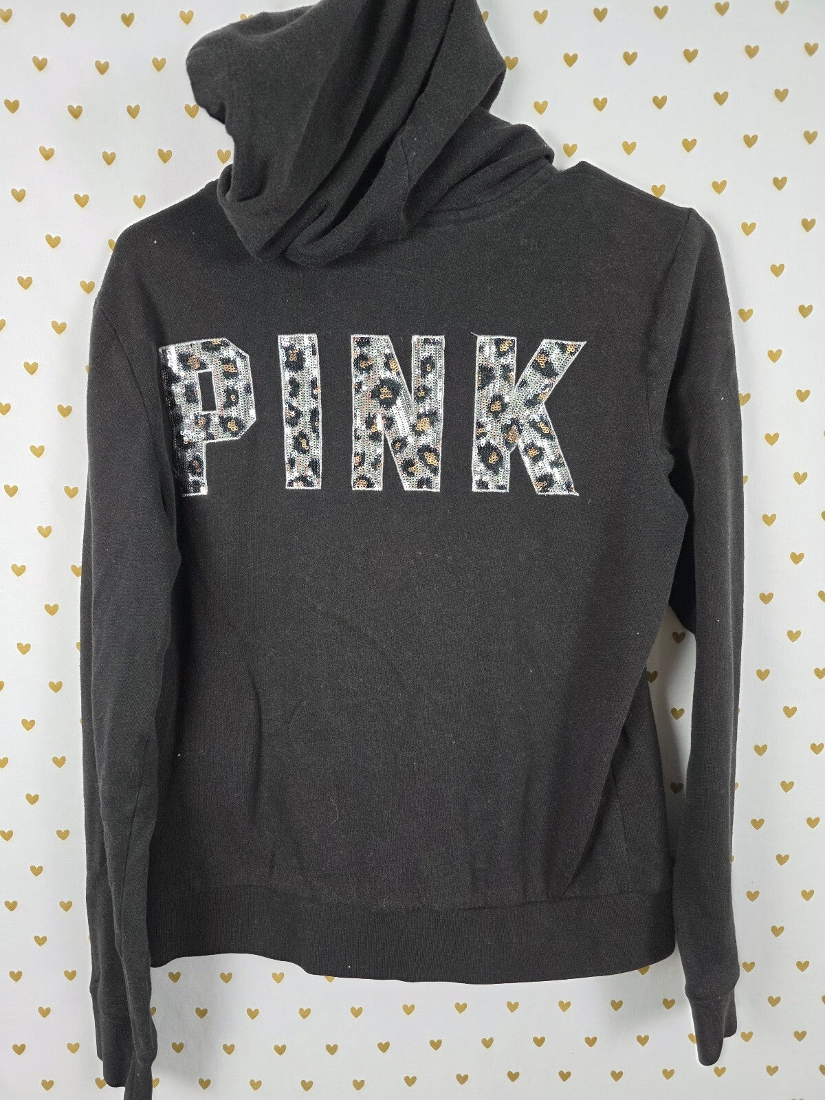 Victorias Secret Pink Leopard Cheetah BLING Full zip Hoodie Jacket SMALL