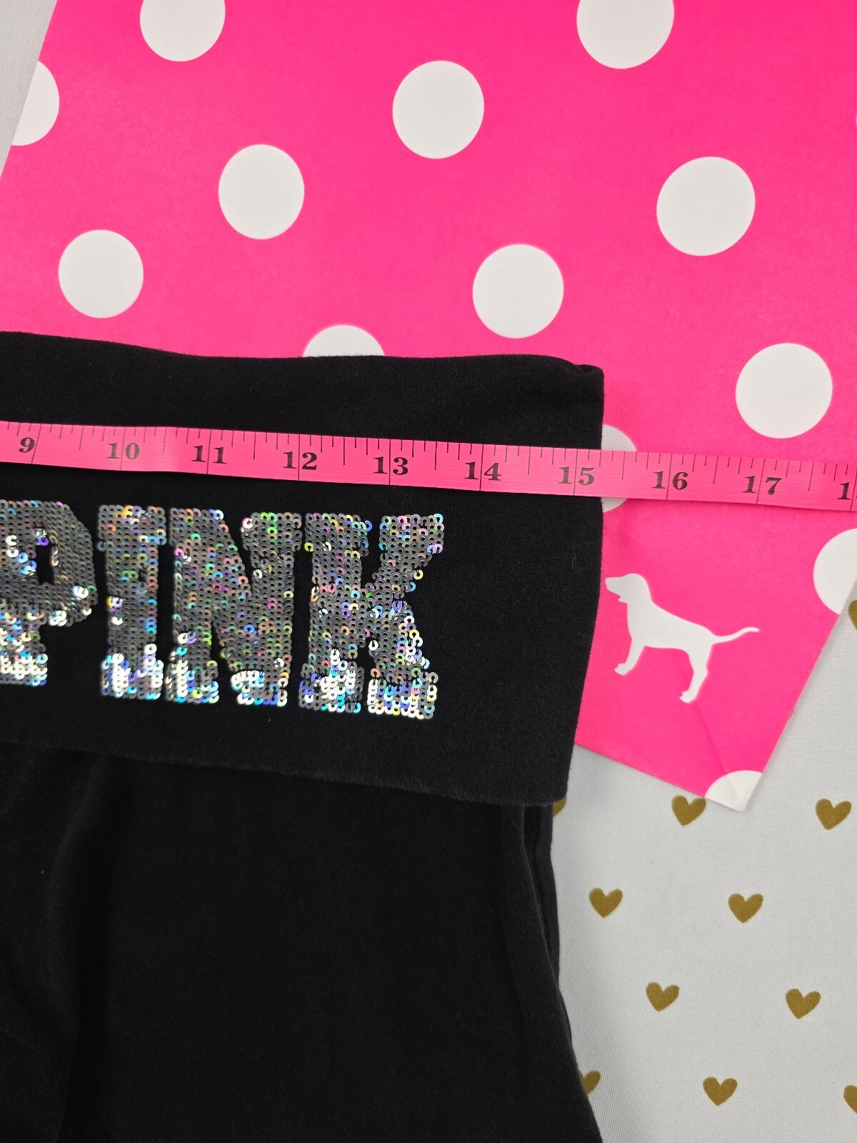 Victorias Secret PINK Mega Bling Foldover Yoga Shorts Sequined Booty Medium Y2k