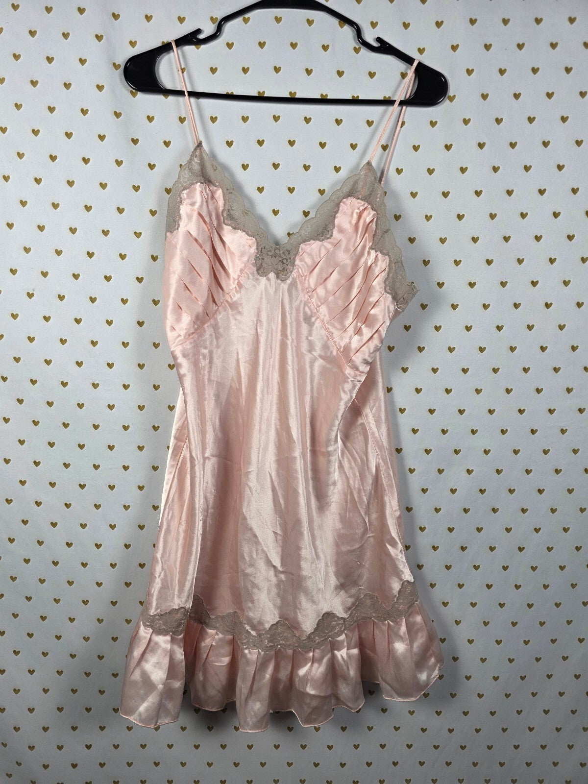 Vintage Victoria's Secret Satin Lace Ruffle Hem Slip Nightgown – L