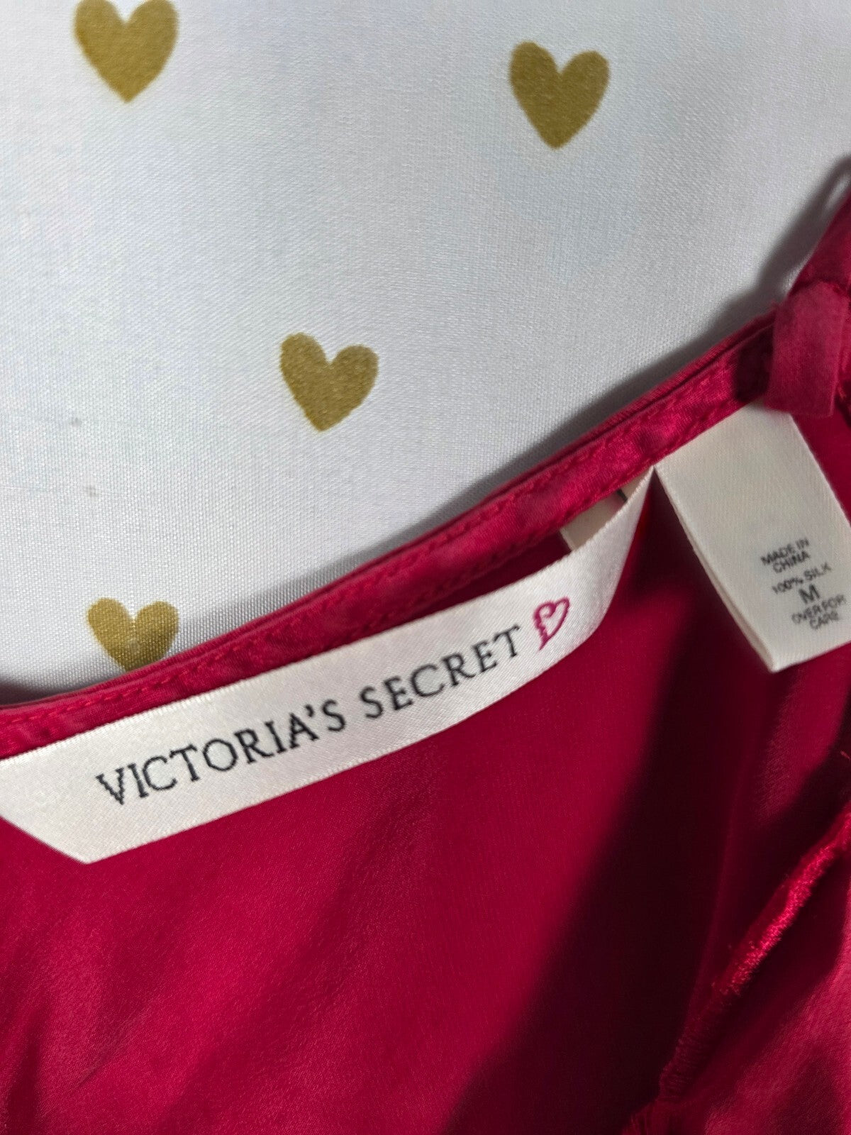 Victorias Secret Red Vintage Heart Label 100% SILK nightie Slip Dress MEDIUM