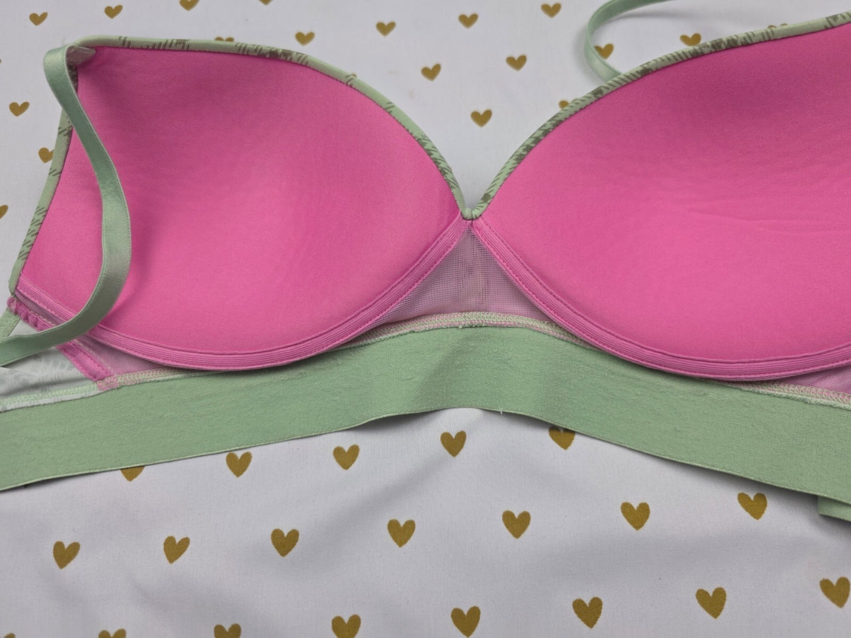 Victorias Secret Pink Plaid Green 34C Wireless Push Up Bra