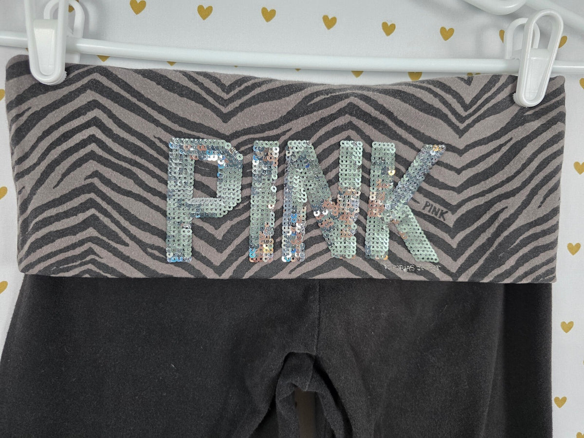 Victorias Secret PINK FOLDOVER Yoga Pants VINTAGE BLING ZEBRA Ankle Skinny SMALL