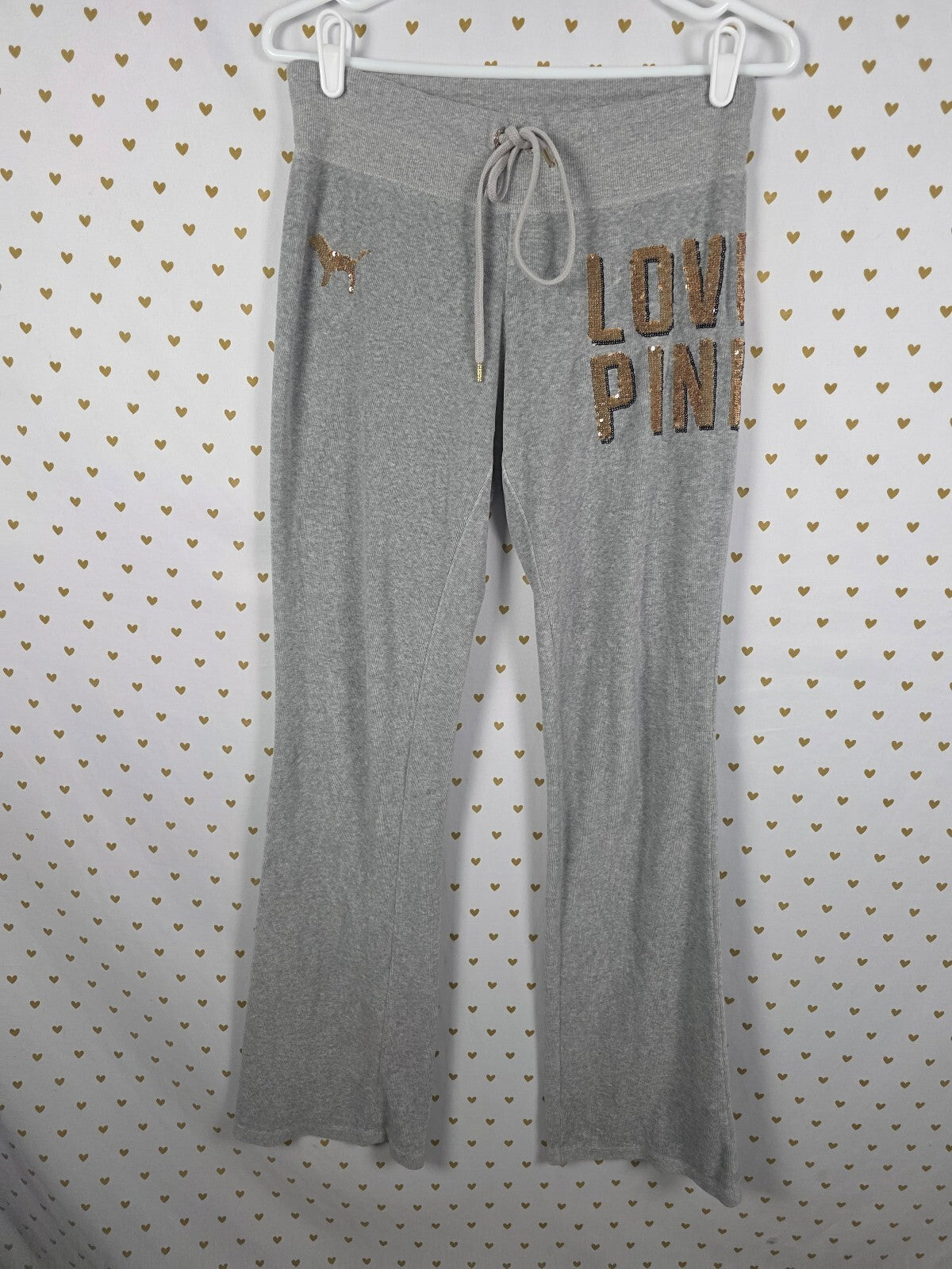 Victorias Secret Pink Fur Lined Bling Vintage Velour SET Hoodie Sweats XS S Grey