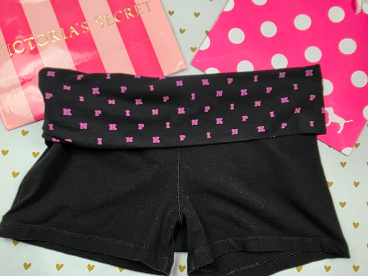 Victorias Secret PINK Foldover Yoga Shorts Logo Stretch Large