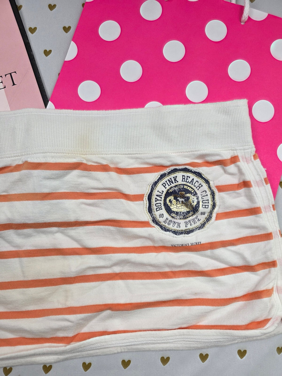 Vintage 2007 Victoria's Secret PINK Mini Skirt M Orange Stripe Beach Club NWT