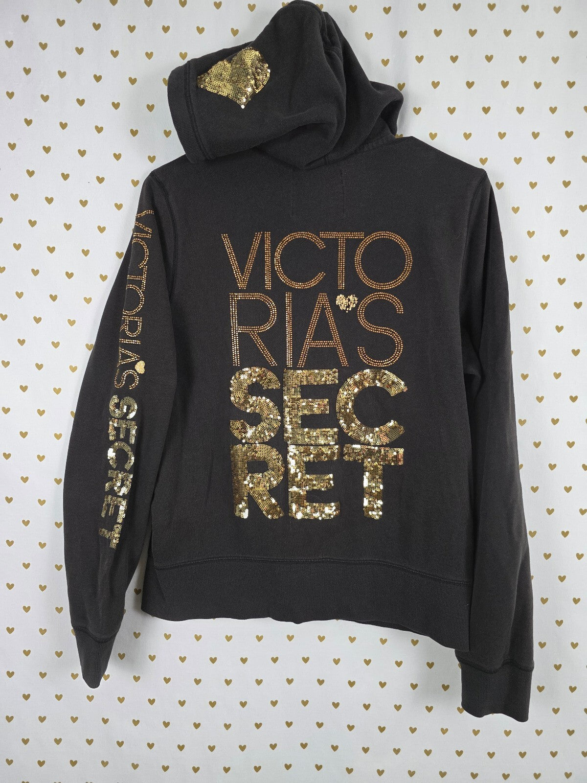 Victorias Secret Angels Gold Bling Sequined Logo Full ZIp Hoodie jacket Large
