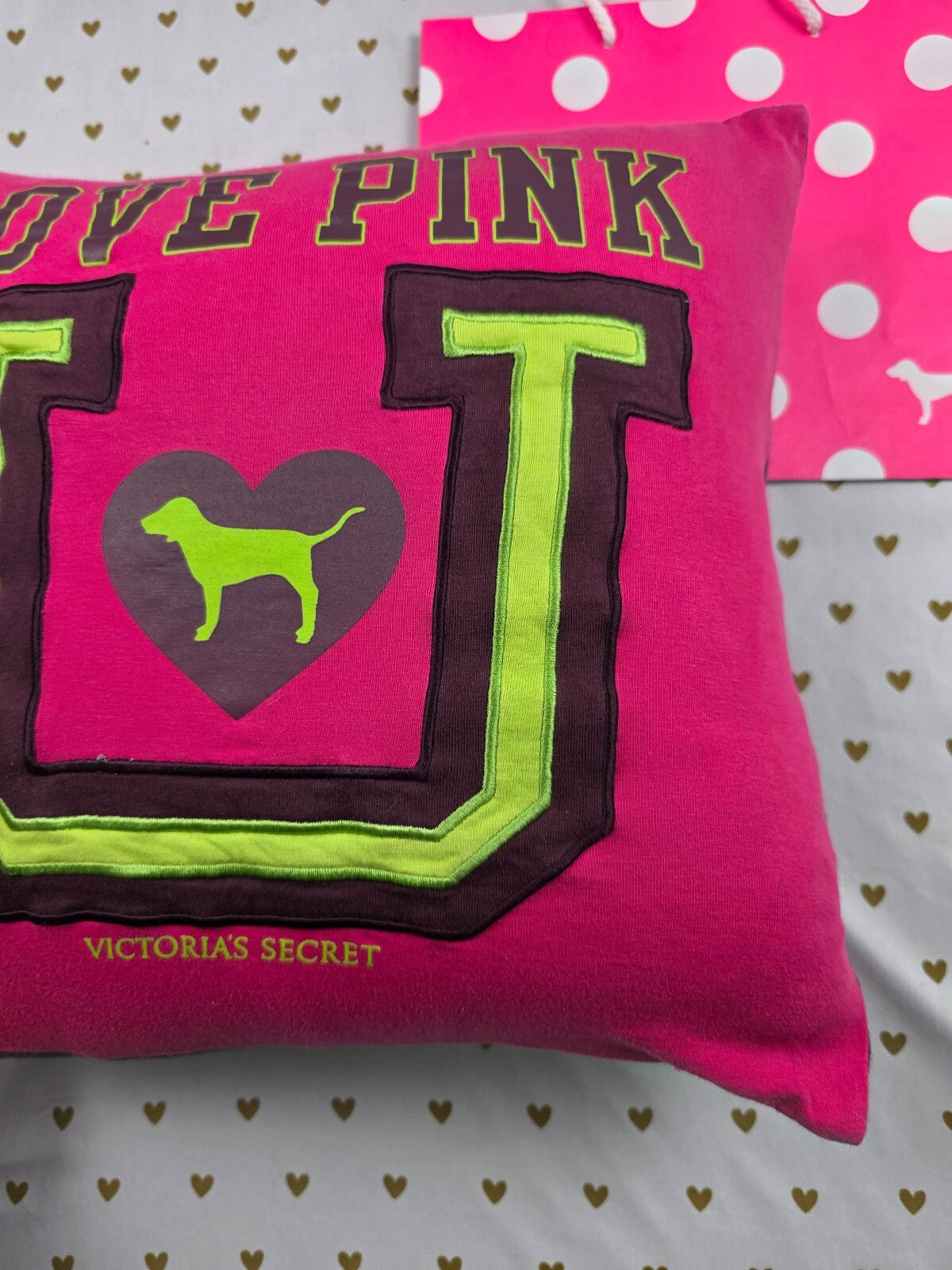 Vintage Victoria's Secret PINK University U 86 Dog Throw Pillow Y2K Rare