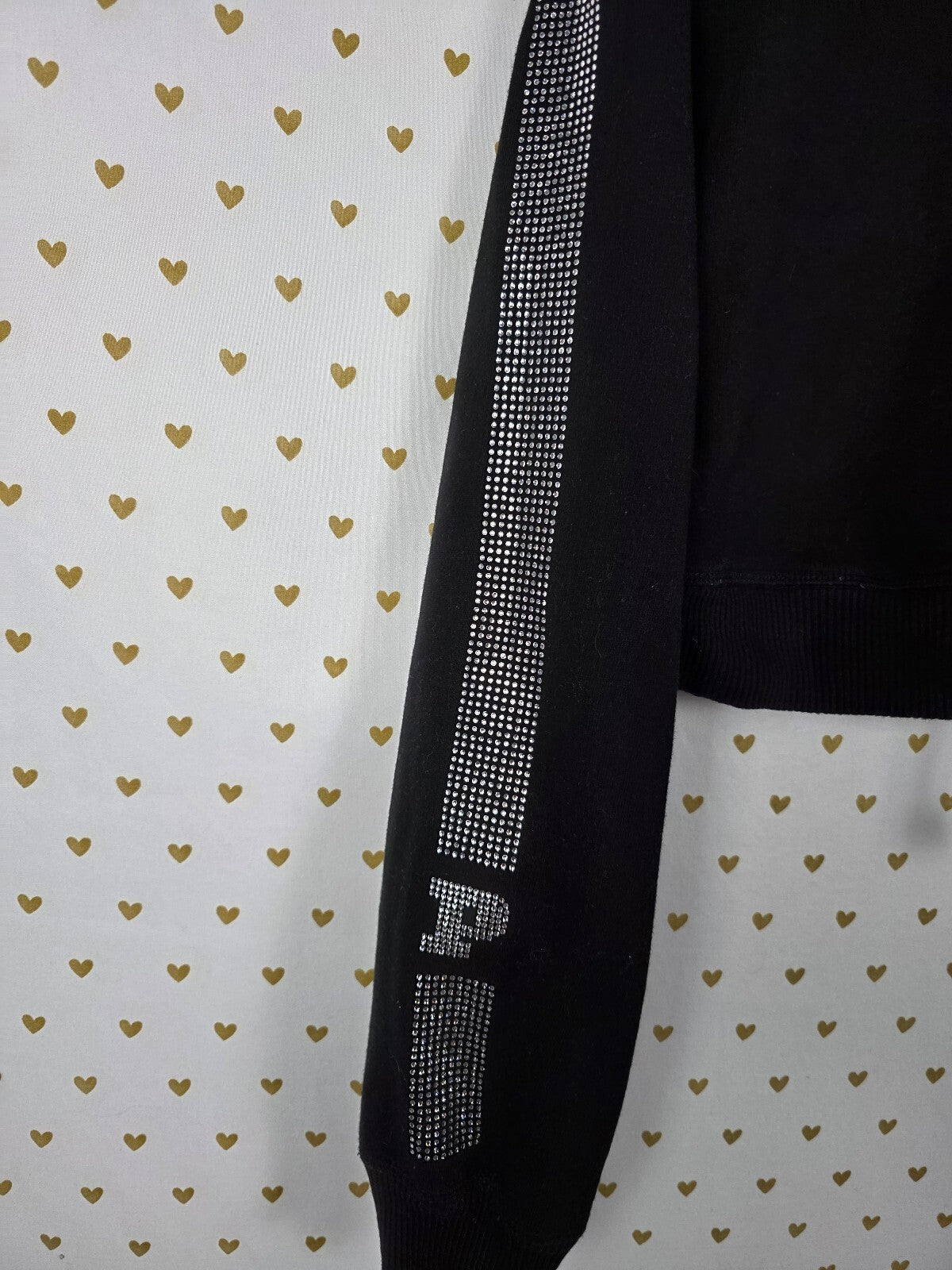 Victoria's Secret PINK Black Rhinestone Stripe Hoodie Jogger Set XS Bling