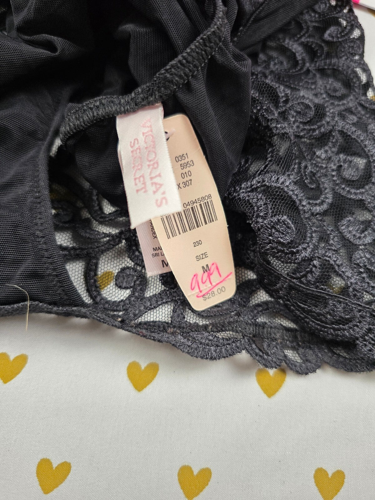 Vintage 2003 Victoria's Secret Lace Skirt Thong Panties M NWT Black Bow