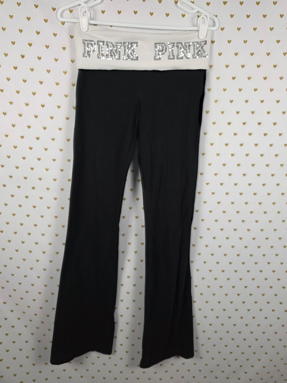 Victorias Secret PINK Vintage Bling Y2k Foldover Flare Yoga pants Sequined Small