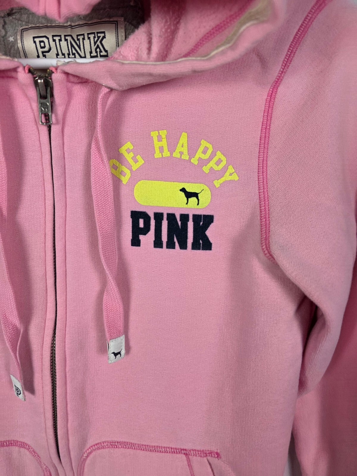 Victorias Secret Pink Vintage Y2k Preppy Happy Face Hoodie Jacket Medium