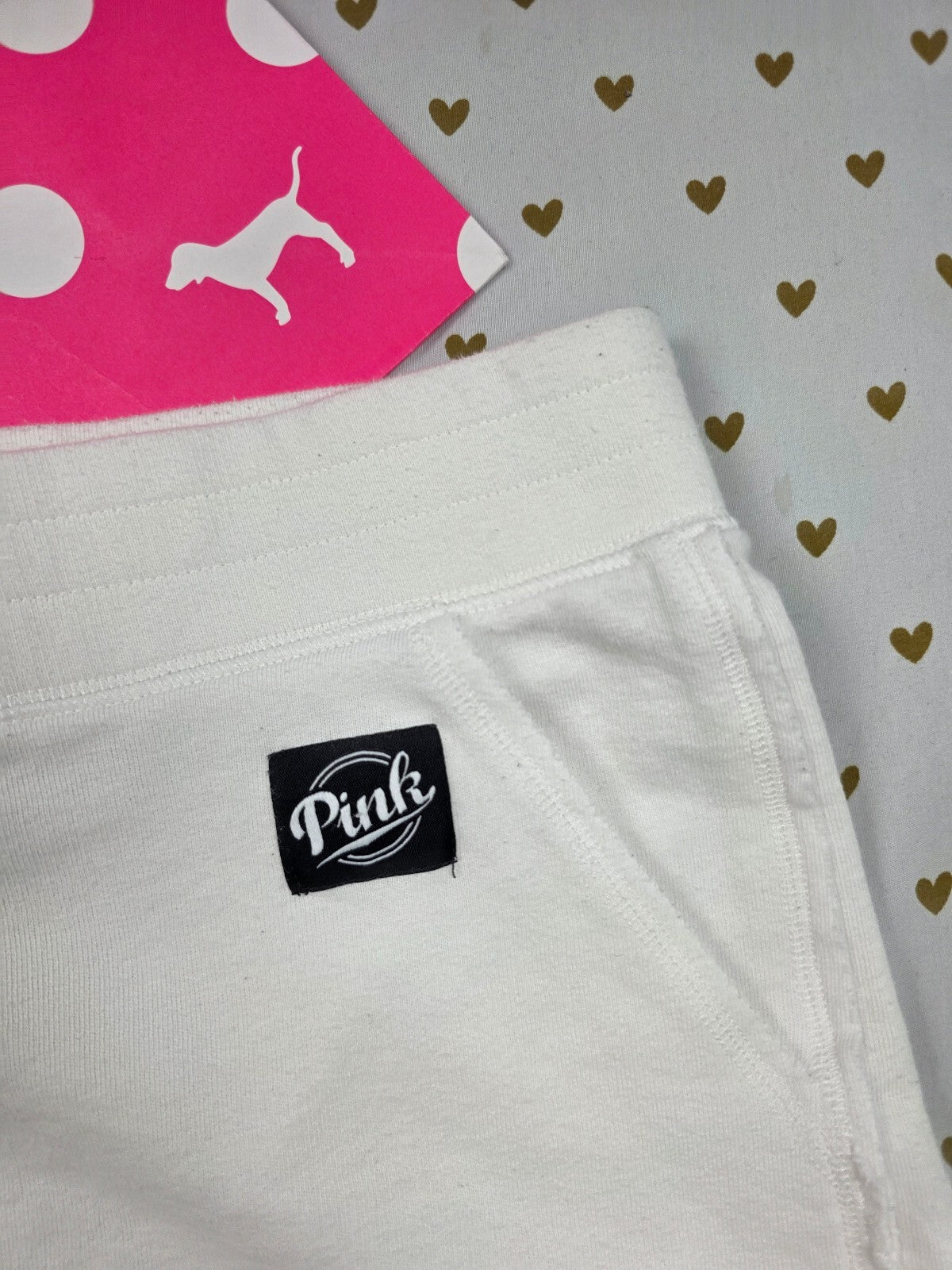 Victorias Secret PINK White Logo Lace front Sweat Shorts Large