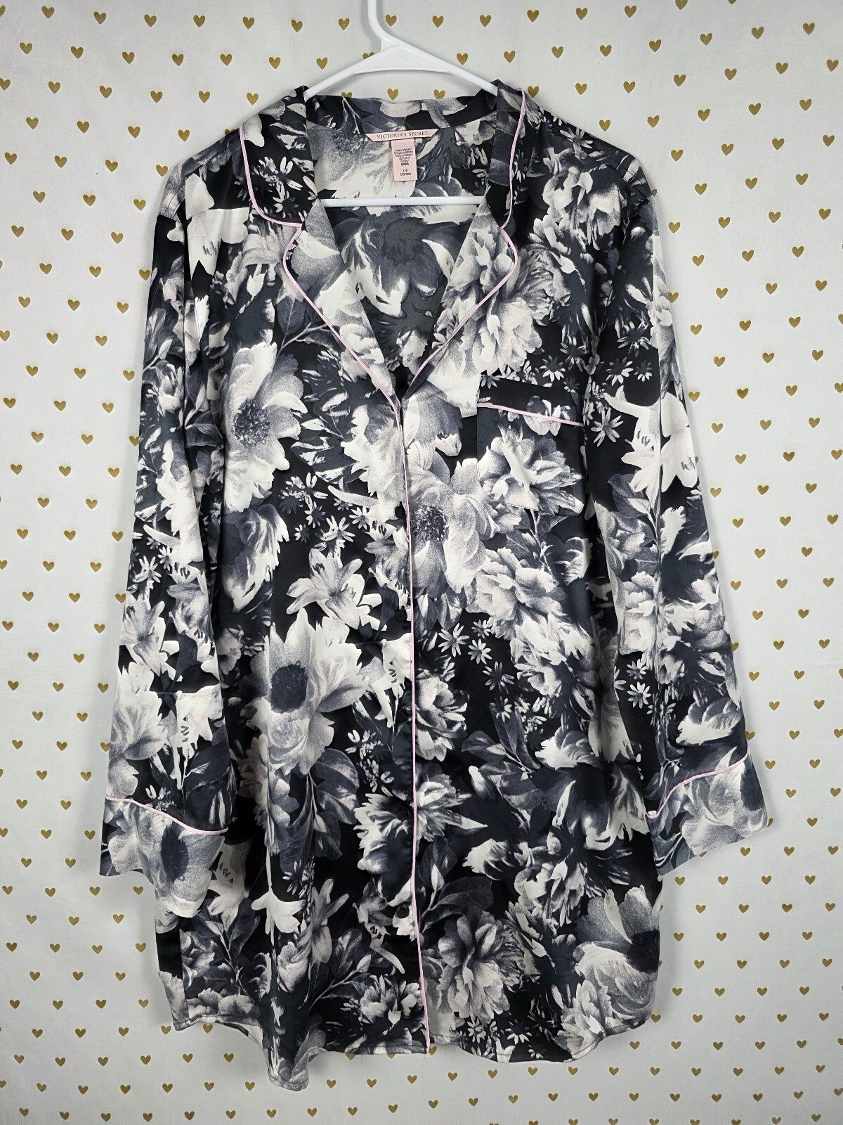 Victorias Secret Satin Silky Button Down Sleep Dress Shirt Pajama Nightgown L