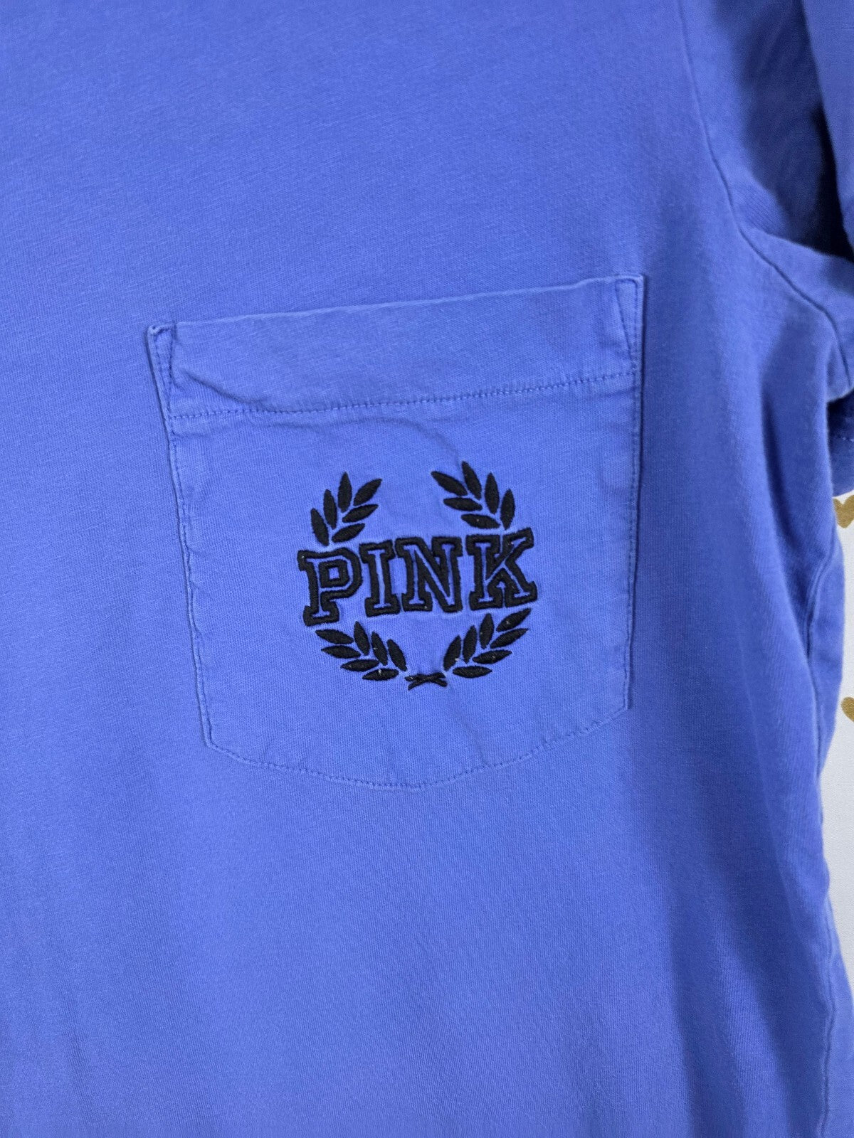 Victorias Secret PINK Blue V neck Pocket Logo Tee shirt Medium