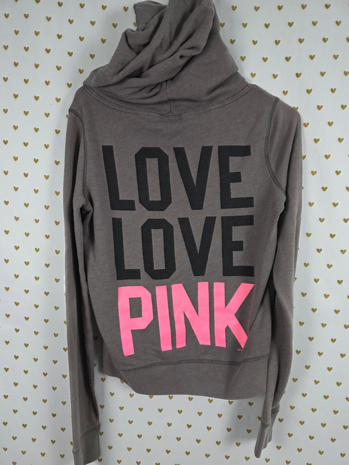 Victorias Secret Pink Vintage Grey Pullover Sweatshirt Hoodie Jacket Small Y2k