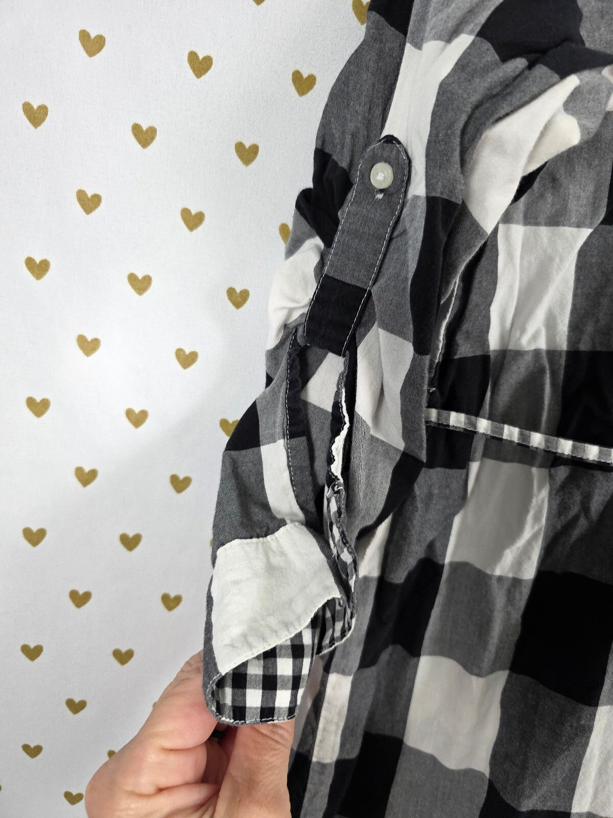 Victoria's Secret PINK Plaid Shirt Dress M Black White Buffalo Check Vintage