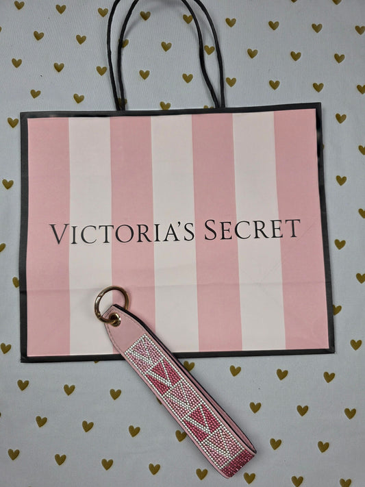 Victoria Secret BLING wristlet strap keychain Handle Rhinestone Logo Studded