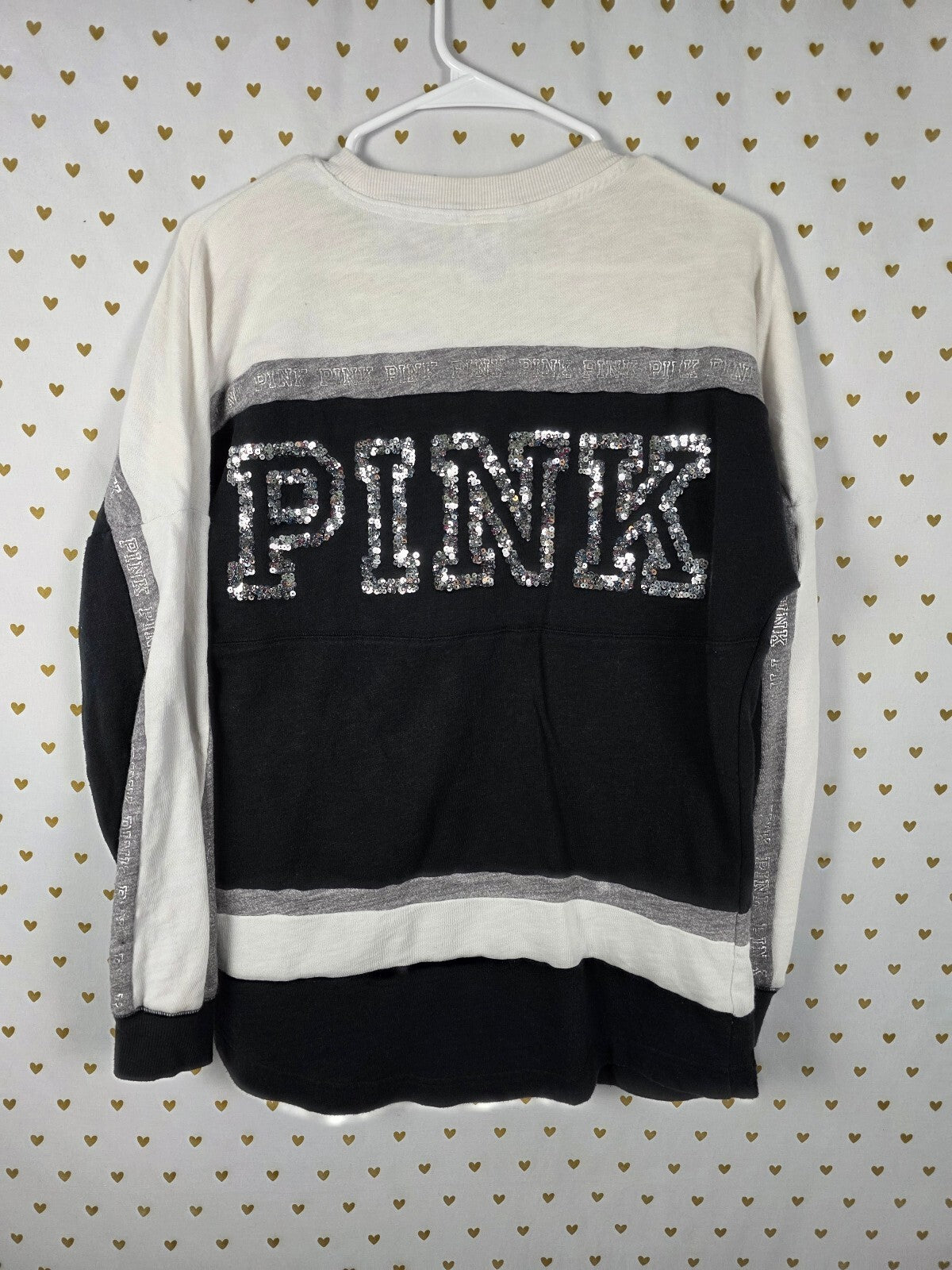 Victorias Secret PINK Colorblock Bling Sequined Sweater Shirt XS Oversized