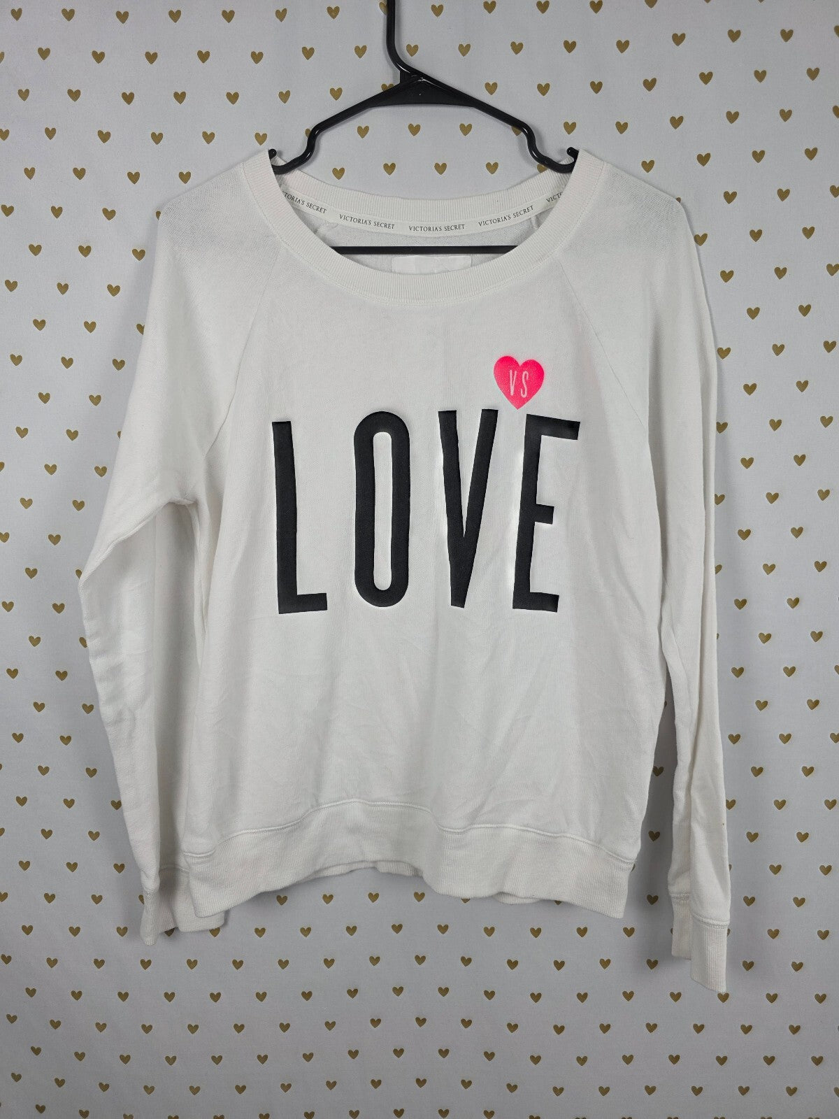 Victorias Secret LOVE White Super Soft Crew Sweater Long sleeve Medium